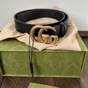 Gucci Leather belt with Double G buckle size 65 men’s authentic